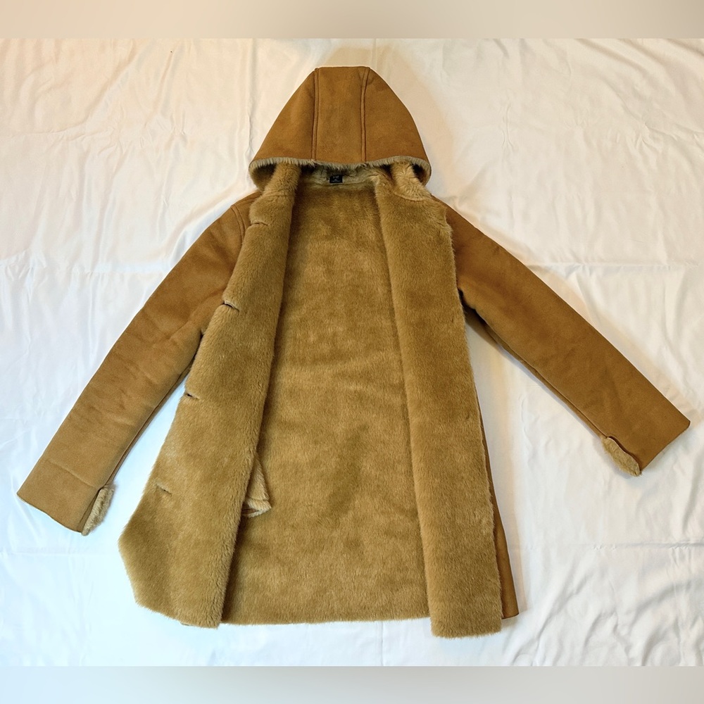 Vintage Y2K Gap Suede Hooded Winter Coat - Tan/Brown - Women’s XS / Girl’s XL - Picture 4 of 12